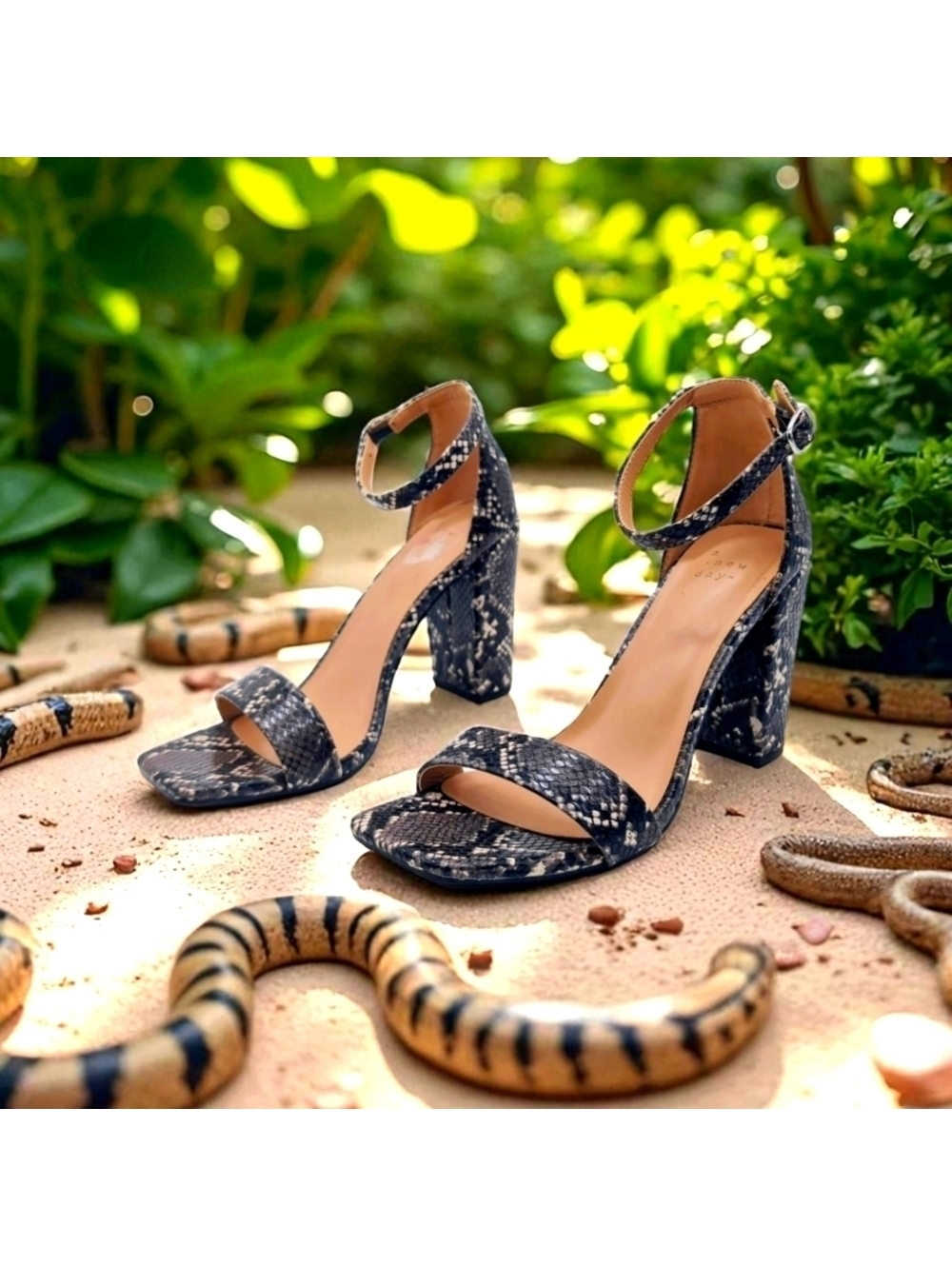 A New Day Faux Snake Skin Sz 7.5 Strapped Sandals Heels